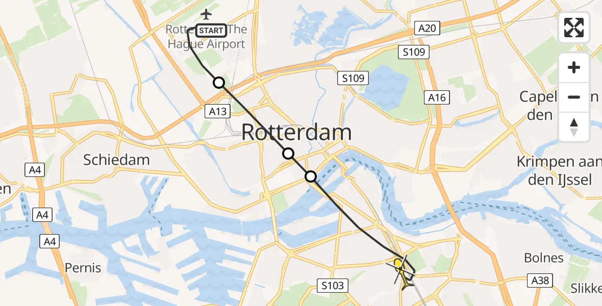 Routekaart van de vlucht: Lifeliner 2 naar Rotterdam, Kastrupbaan