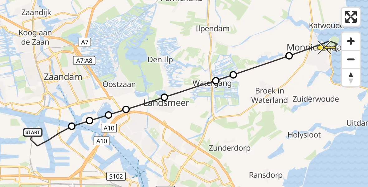 Routekaart van de vlucht: Lifeliner 1 naar Monnickendam, Kompasweg