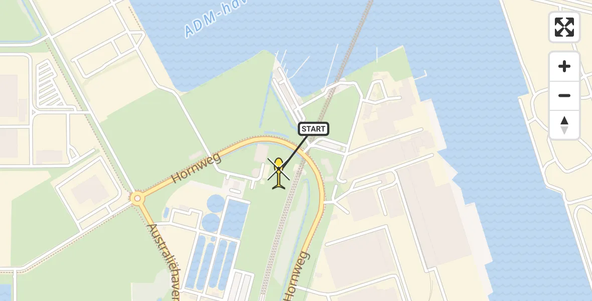 Routekaart van de vlucht: Lifeliner 1 naar Amsterdam Heliport, Hornweg