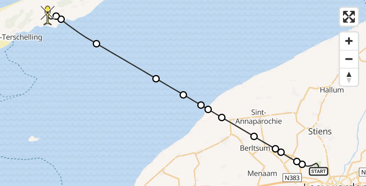 Routekaart van de vlucht: Ambulanceheli naar Midsland, Buitengebied Noordwest
