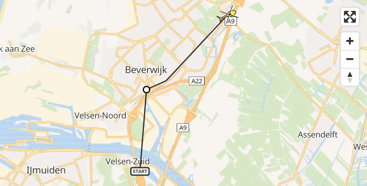 Routekaart van de vlucht: Politiehelikopter naar Heemskerk, Graaf Janstraat