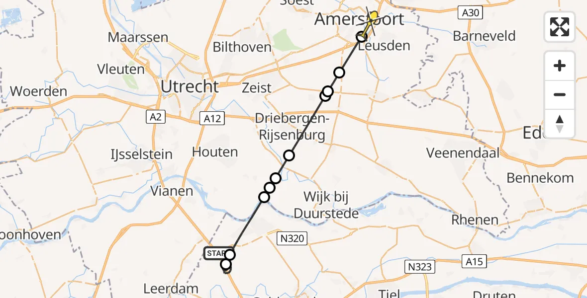 Routekaart van de vlucht: Politiehelikopter naar Amersfoort, Daam van Dijkweg
