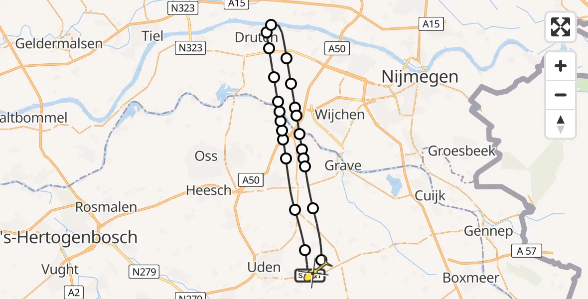 Routekaart van de vlucht: Lifeliner 3 naar Vliegbasis Volkel, Zeelandsedijk