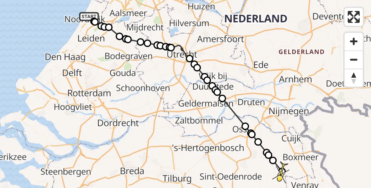 Routekaart van de vlucht: Politiehelikopter naar Oploo, Frank van Borselenlaan