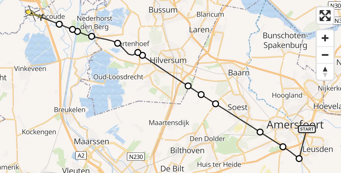 Routekaart van de vlucht: Politiehelikopter naar Abcoude, Buurtweg