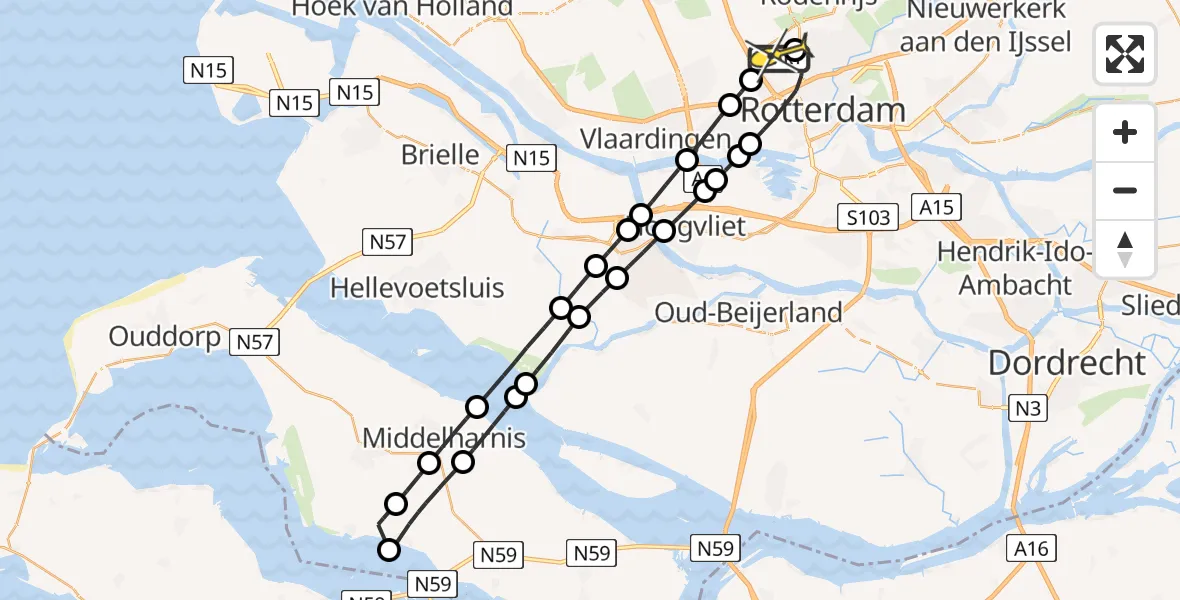 Routekaart van de vlucht: Lifeliner 2 naar Rotterdam The Hague Airport, Overschiese Dorpsstraat