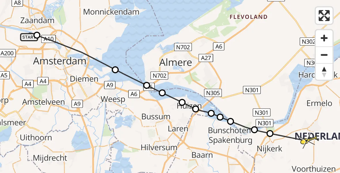 Routekaart van de vlucht: Lifeliner 1 naar Putten, Symon Spiersweg