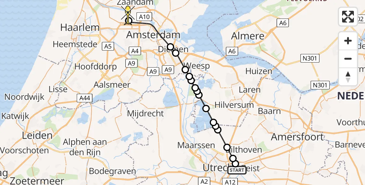 Routekaart van de vlucht: Lifeliner 1 naar Amsterdam Heliport, Universiteitsweg