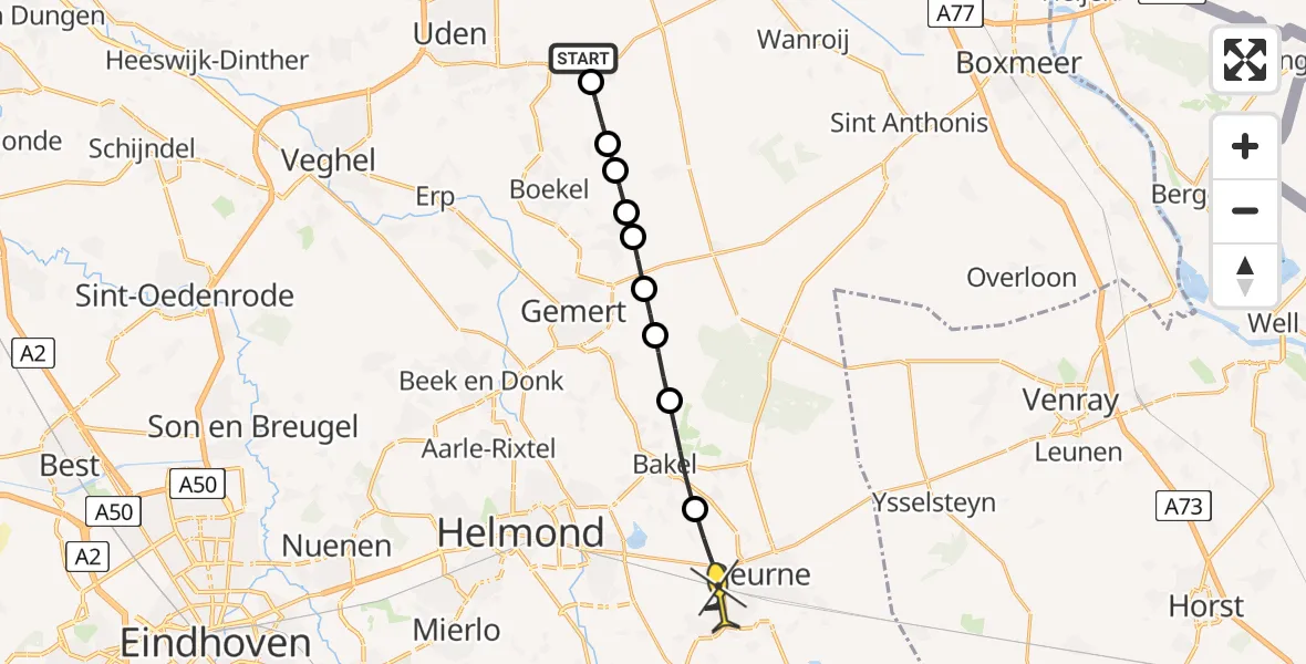 Routekaart van de vlucht: Lifeliner 3 naar Deurne, Houtduiflaan