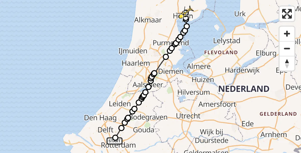 Routekaart van de vlucht: Lifeliner 2 naar Blokker, Landscheiding