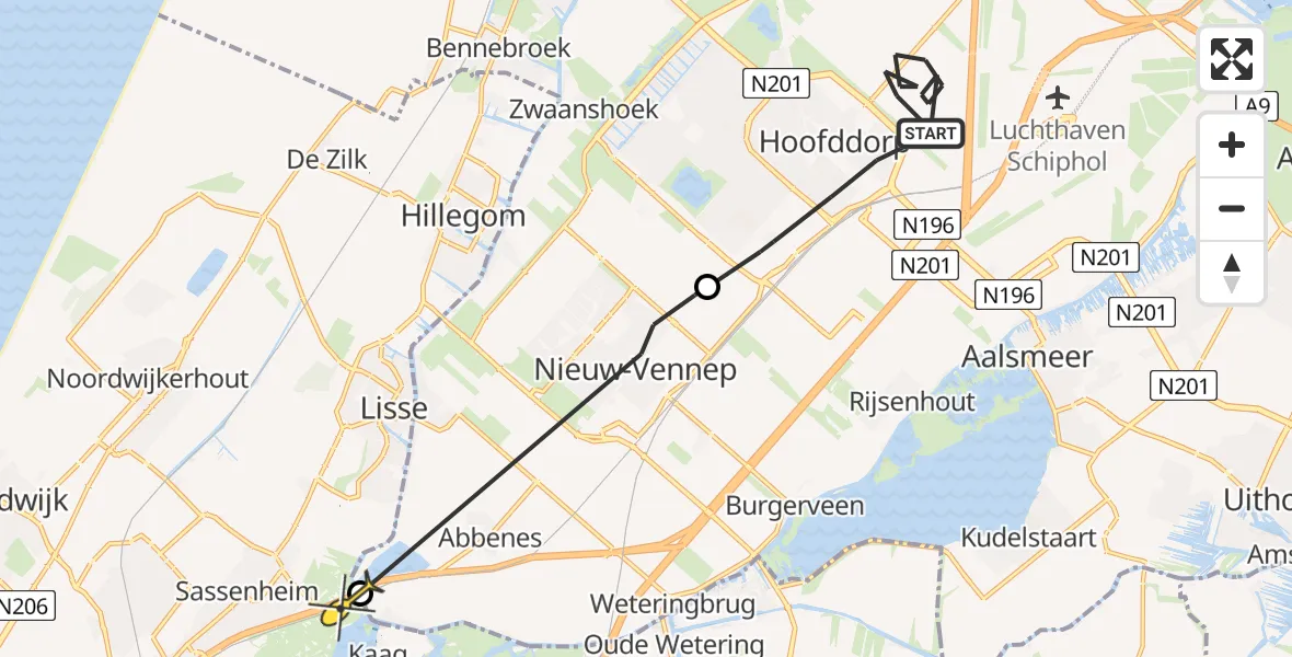 Routekaart van de vlucht: Politieheli naar Sassenheim, Hoofdweg