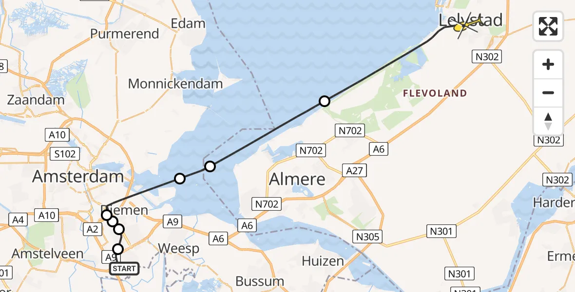 Routekaart van de vlucht: Lifeliner 1 naar Lelystad, Gaasperdammerweg