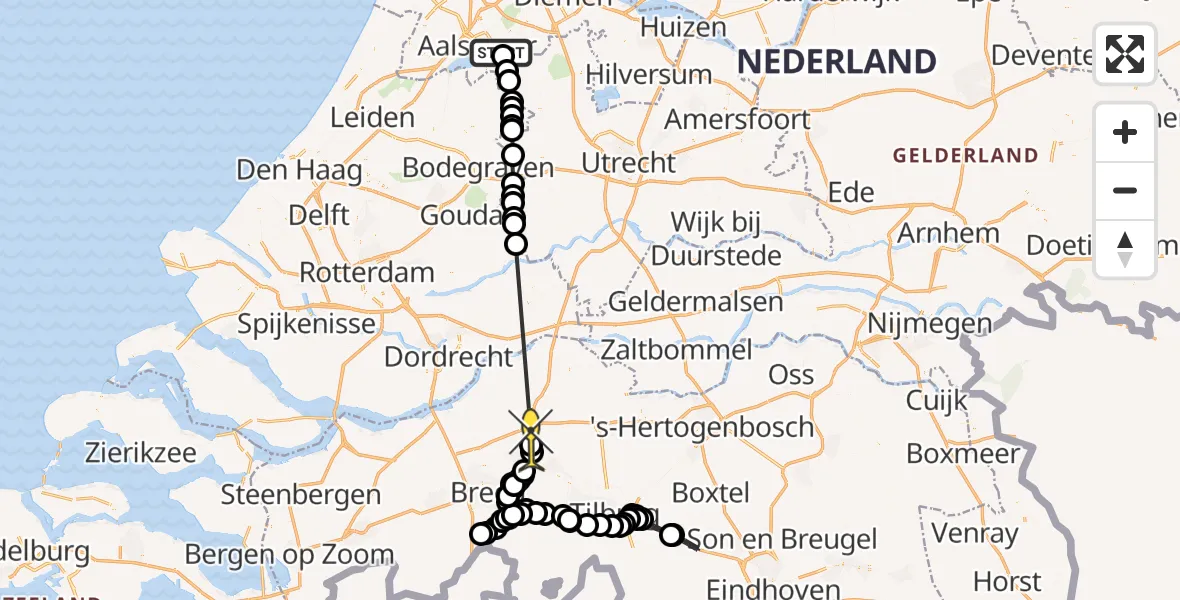 Routekaart van de vlucht: Politiehelikopter naar Oosteind, Faunalaan