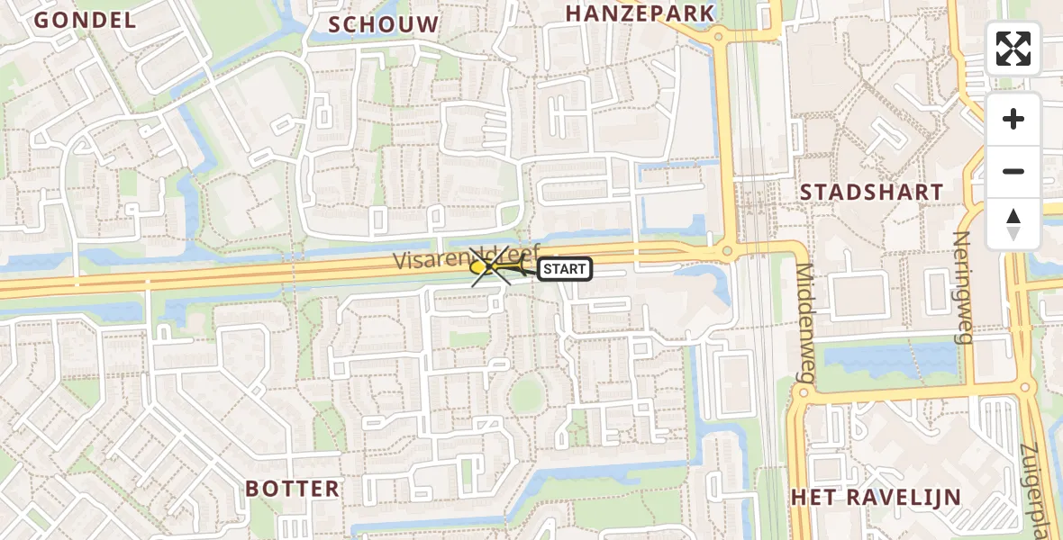 Routekaart van de vlucht: Lifeliner 1 naar Lelystad, Visarenddreef