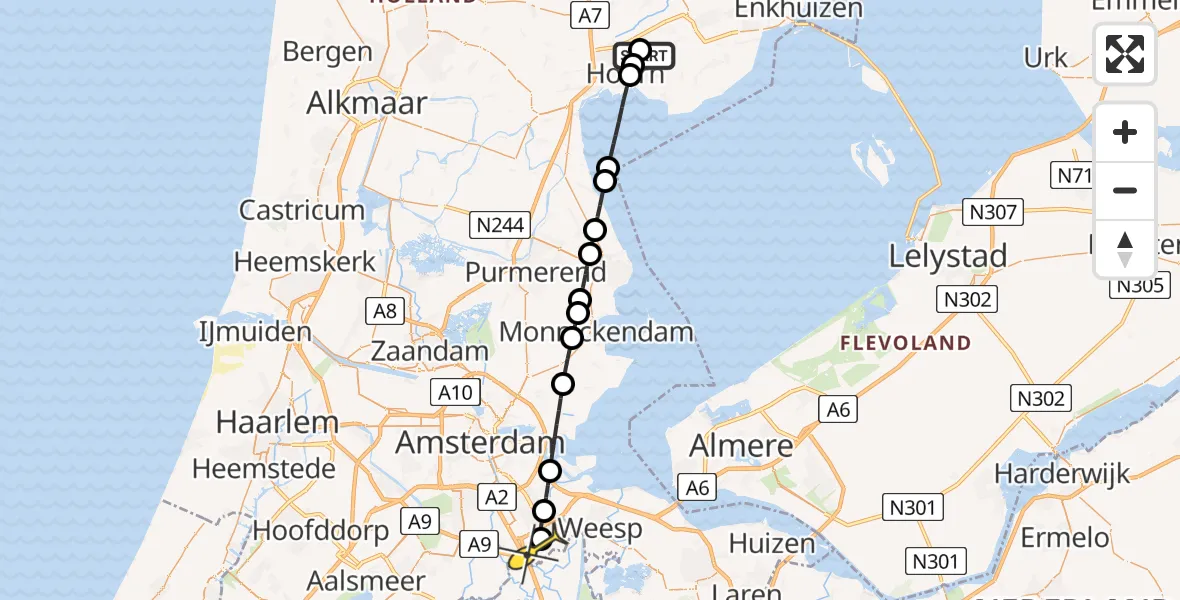 Routekaart van de vlucht: Lifeliner 2 naar Academisch Medisch Centrum (AMC), Boekerij