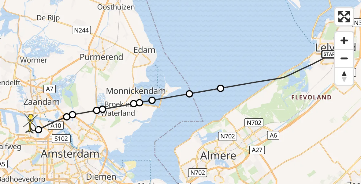 Routekaart van de vlucht: Lifeliner 1 naar Amsterdam Heliport, Hollandse Hout