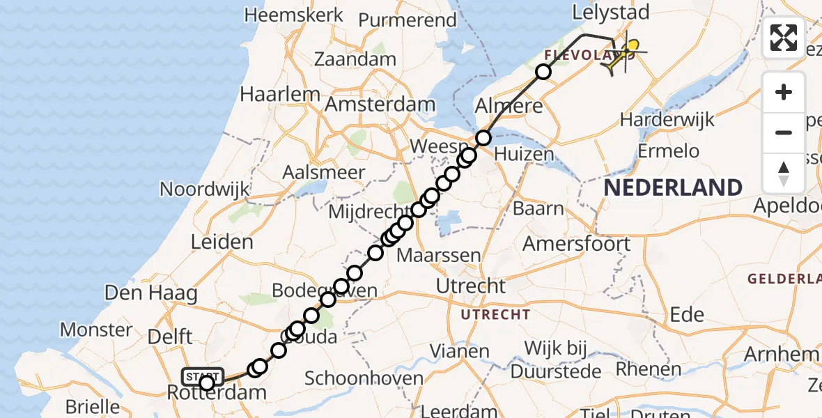 Routekaart van de vlucht: Traumaheli naar Lelystad Airport, Terletpad