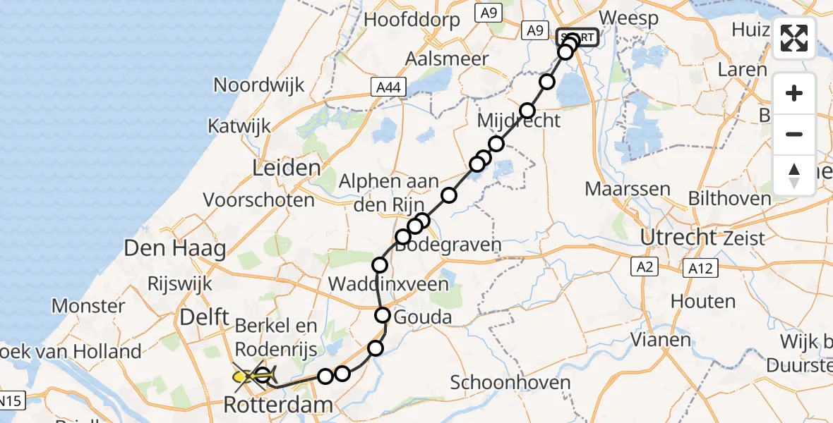 Routekaart van de vlucht: Lifeliner 2 naar Rotterdam The Hague Airport, Holendrechterweg