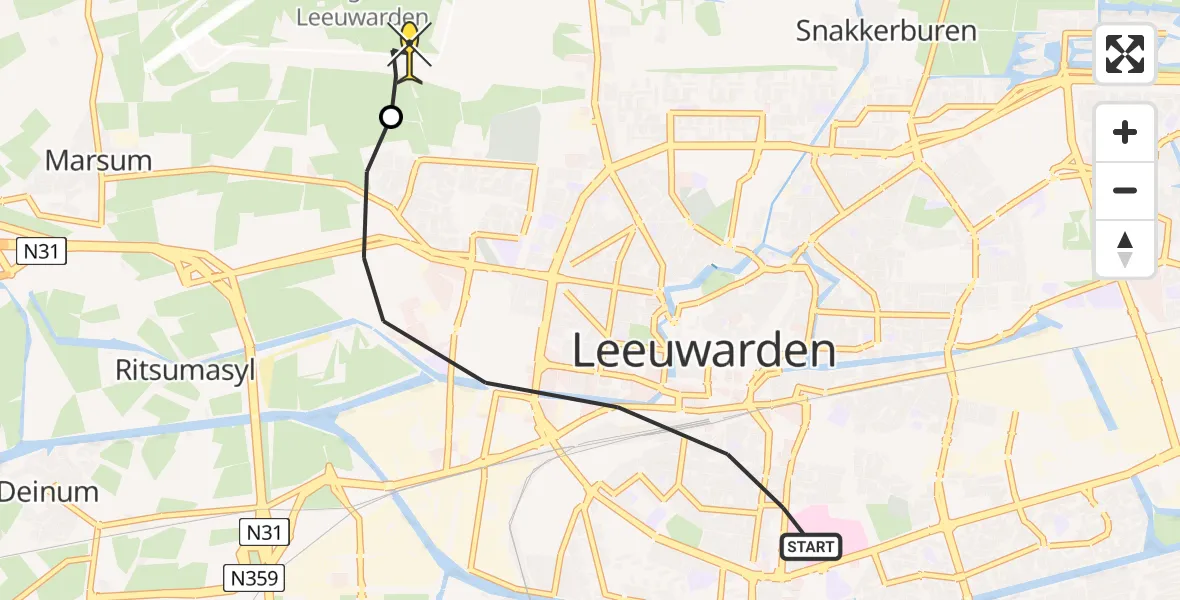 Routekaart van de vlucht: Ambulancehelikopter naar Vliegbasis Leeuwarden, Snekertrekweg