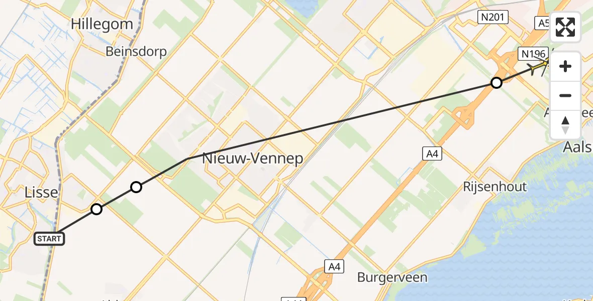 Routekaart van de vlucht: Politiehelikopter naar Rozenburg, Lisserbroekerweg