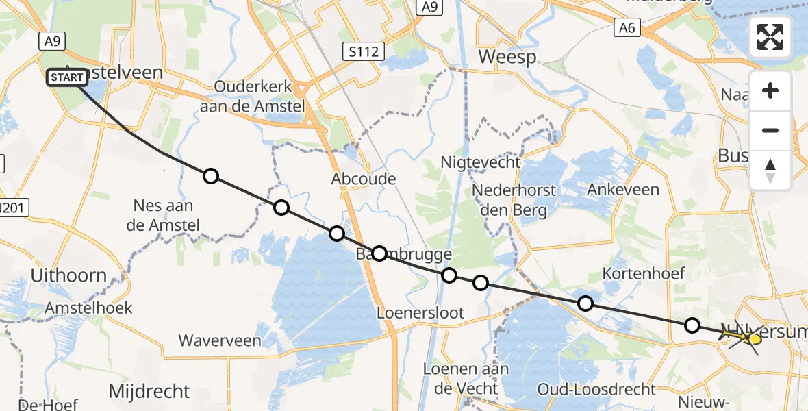 Routekaart van de vlucht: Politiehelikopter naar Hilversum, Noorddammerlaan