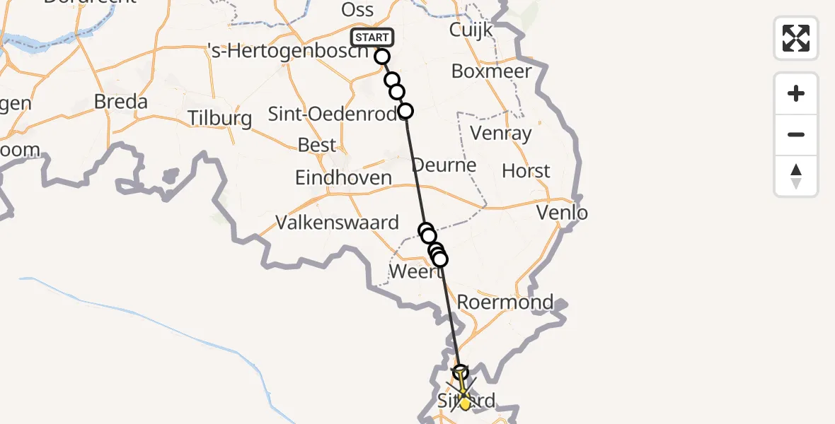 Routekaart van de vlucht: Politiehelikopter naar Sittard, Schaijksedreef