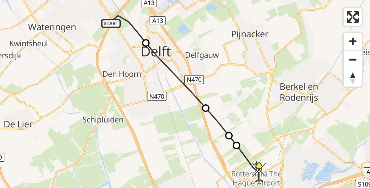 Routekaart van de vlucht: Lifeliner 2 naar Rotterdam The Hague Airport, Laan van 't Haantje