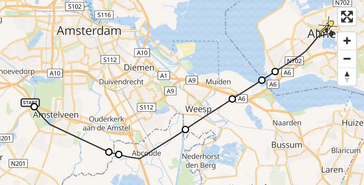 Routekaart van de vlucht: Politiehelikopter naar Almere, Bietengat