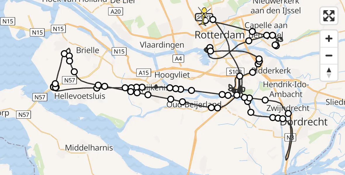 Routekaart van de vlucht: Politieheli naar Rotterdam The Hague Airport, Gilze-Rijenstraat