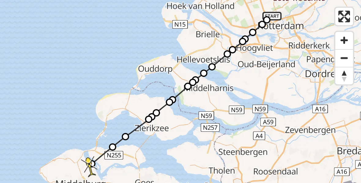 Routekaart van de vlucht: Lifeliner 2 naar Veere, Sidelingepad