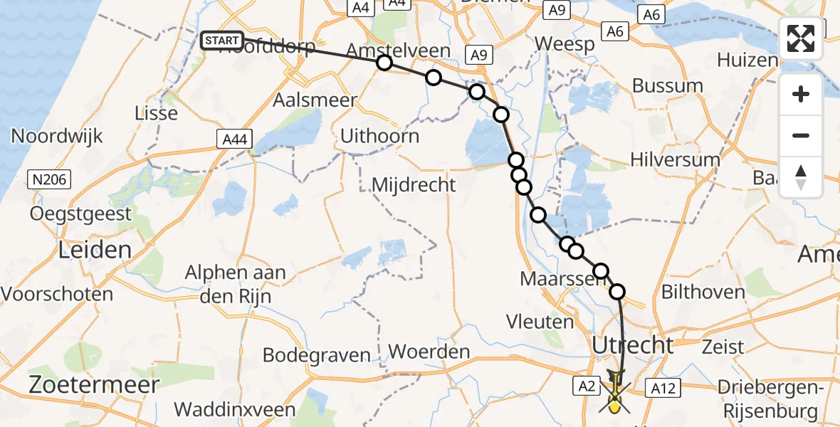 Routekaart van de vlucht: Politiehelikopter naar Utrecht, Haringvliet