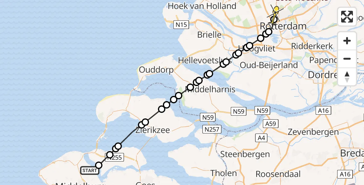 Routekaart van de vlucht: Lifeliner 2 naar Rotterdam The Hague Airport, Mauritsbolwerk