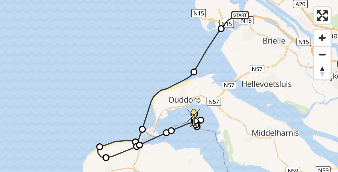Routekaart van de vlucht: Kustwachthelikopter naar Ouddorp, Maasvlakteweg