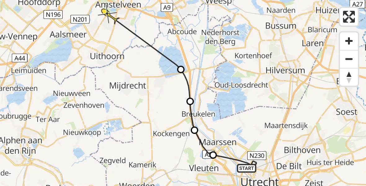 Routekaart van de vlucht: Politiehelikopter naar Amstelveen, Kloosterlaan
