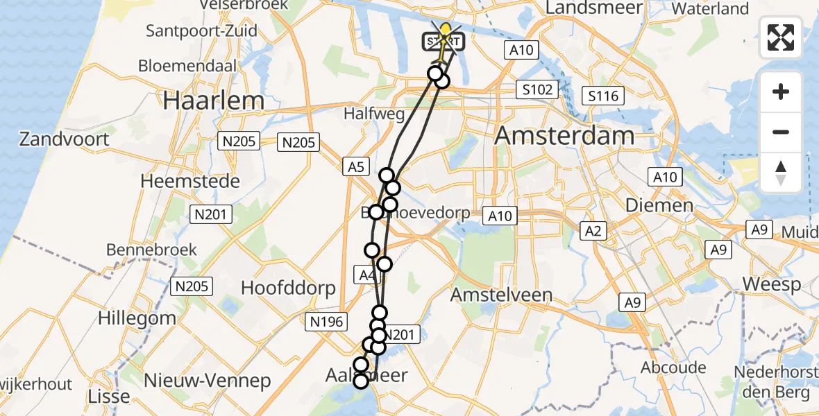 Routekaart van de vlucht: Lifeliner 1 naar Amsterdam Heliport, Lipariweg