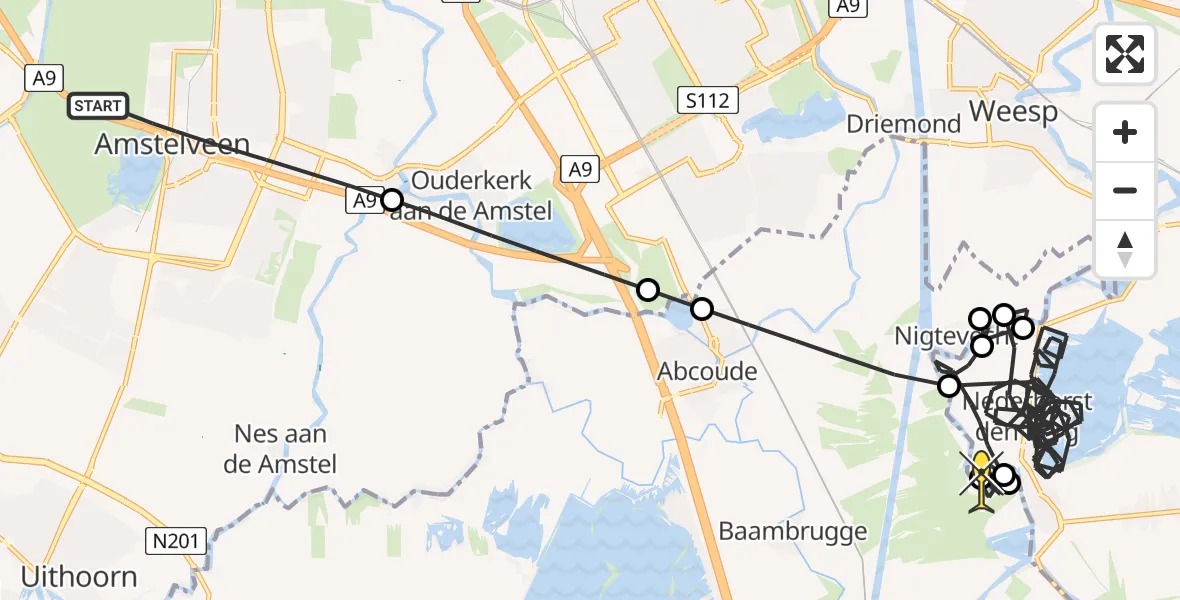 Routekaart van de vlucht: Politiehelikopter naar Nederhorst den Berg, Dr. Schaepmanlaan