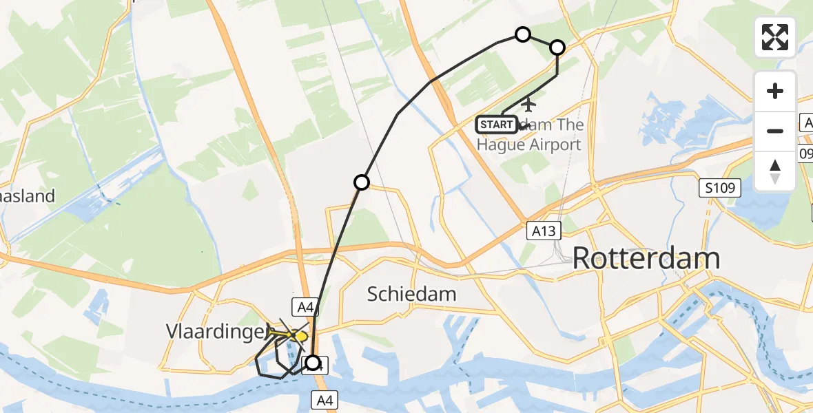 Routekaart van de vlucht: Kustwachthelikopter naar Vlaardingen, Landscheiding