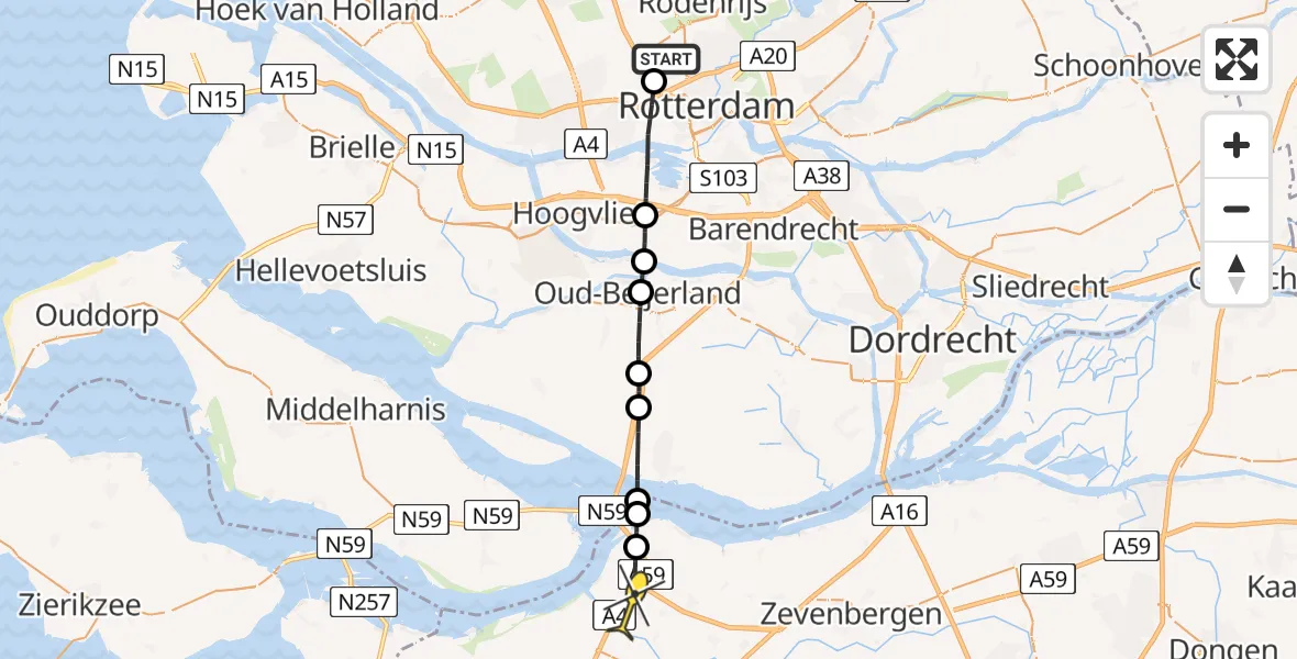 Routekaart van de vlucht: Lifeliner 2 naar Heijningen, Van der Duijn van Maasdamweg