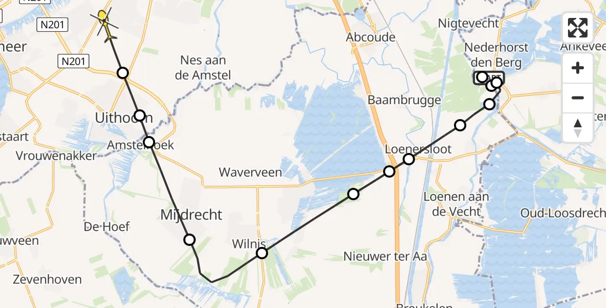 Routekaart van de vlucht: Politiehelikopter naar Amstelveen, Nigtevechtseweg