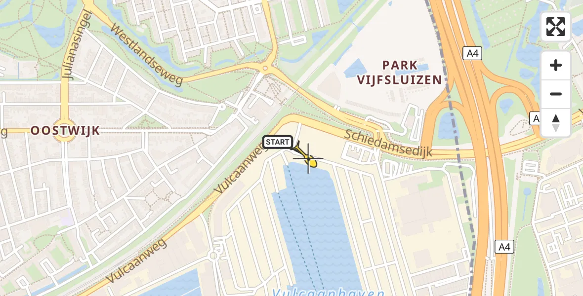 Routekaart van de vlucht: Kustwachthelikopter naar Vlaardingen, Schiedamsedijk