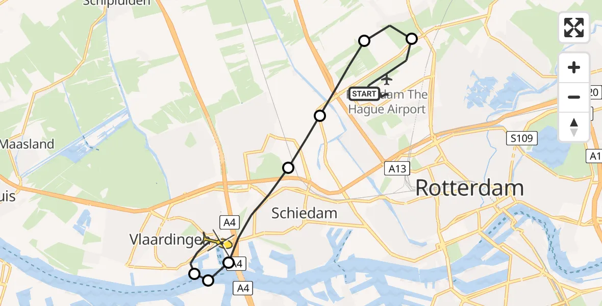 Routekaart van de vlucht: Kustwachthelikopter naar Vlaardingen, Landscheiding