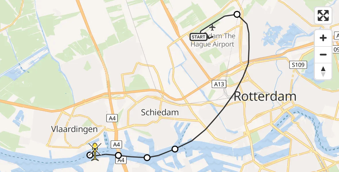 Routekaart van de vlucht: Kustwachthelikopter naar Vlaardingen, Landscheiding