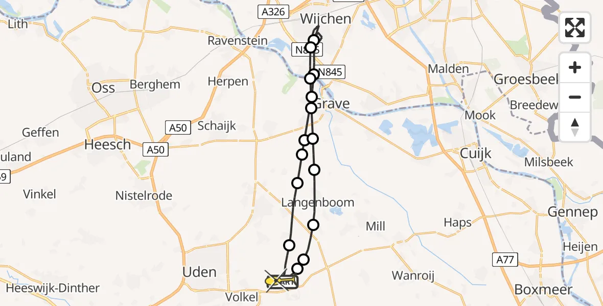 Routekaart van de vlucht: Lifeliner 3 naar Vliegbasis Volkel, Zeelandsedijk