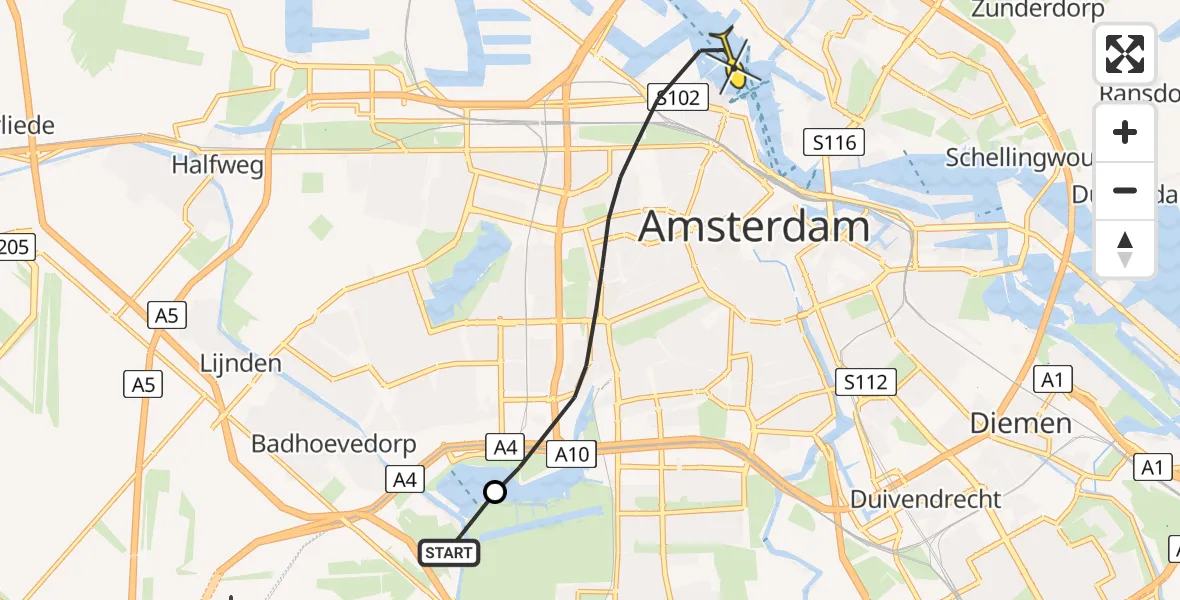 Routekaart van de vlucht: Politiehelikopter naar Amsterdam, Nieuwe Meer