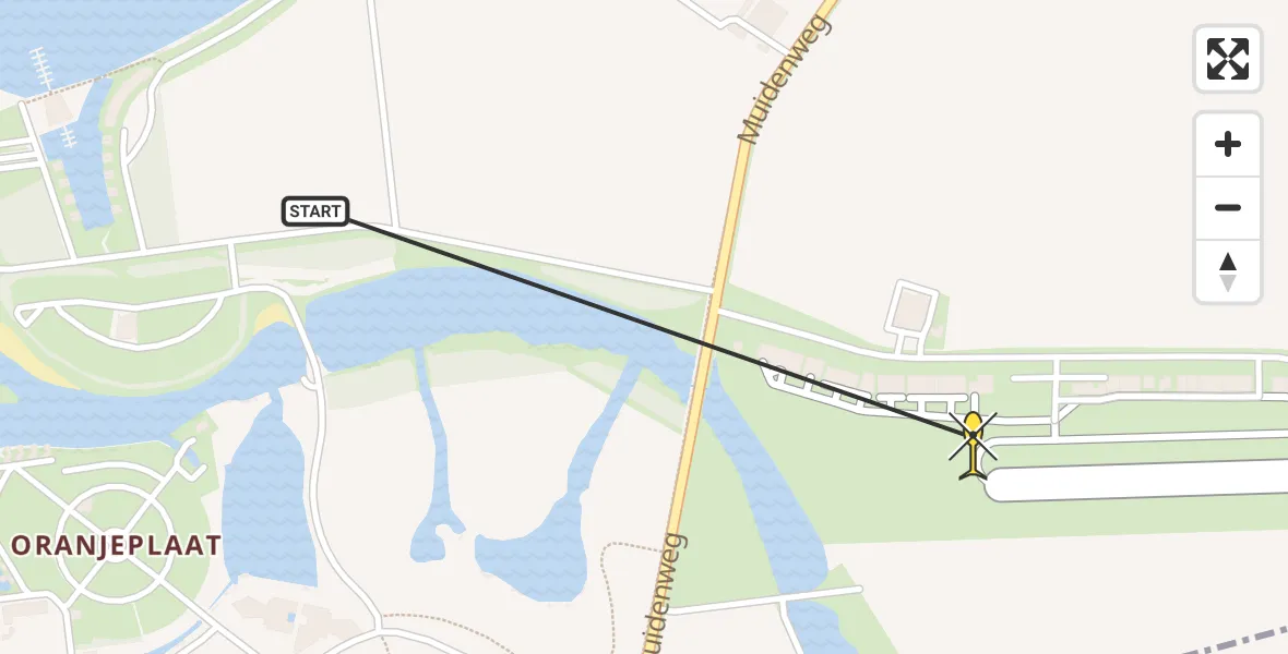 Routekaart van de vlucht: Kustwachthelikopter naar Vliegveld Midden-Zeeland, Calandweg