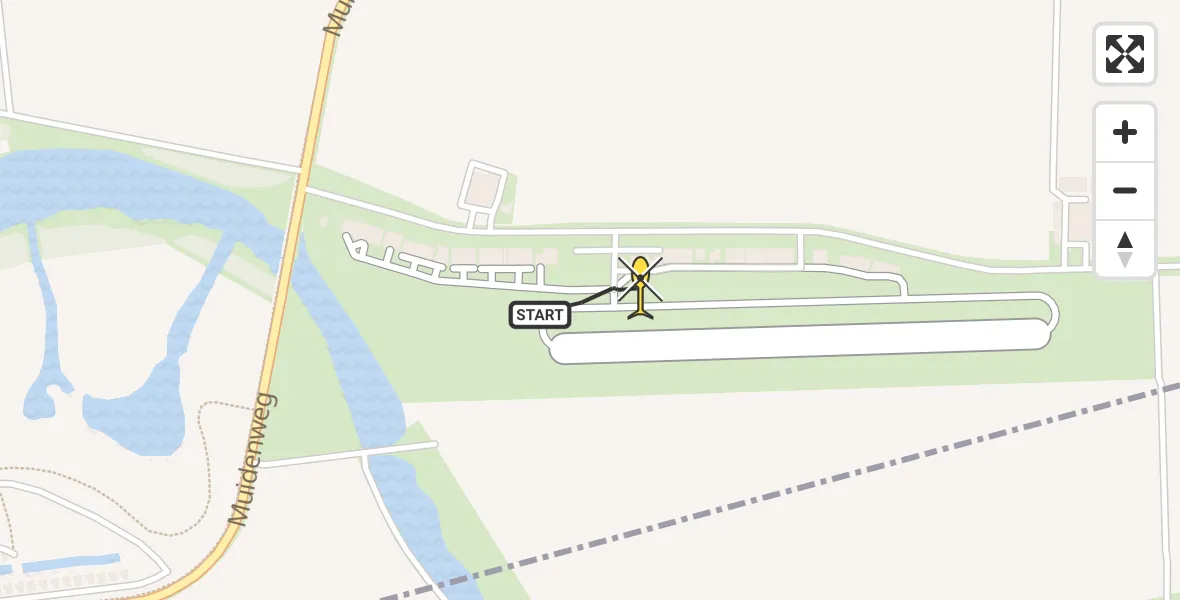 Routekaart van de vlucht: Kustwachthelikopter naar Vliegveld Midden-Zeeland, Calandweg