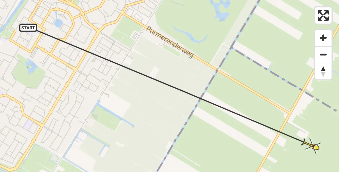 Routekaart van de vlucht: Politiehelikopter naar Purmer, Purmerenderweg