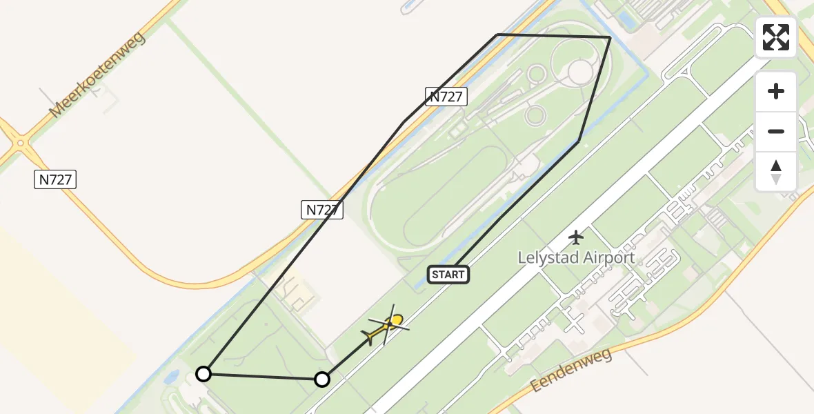 Routekaart van de vlucht: Ambulanceheli naar Lelystad Airport, Terminalplein