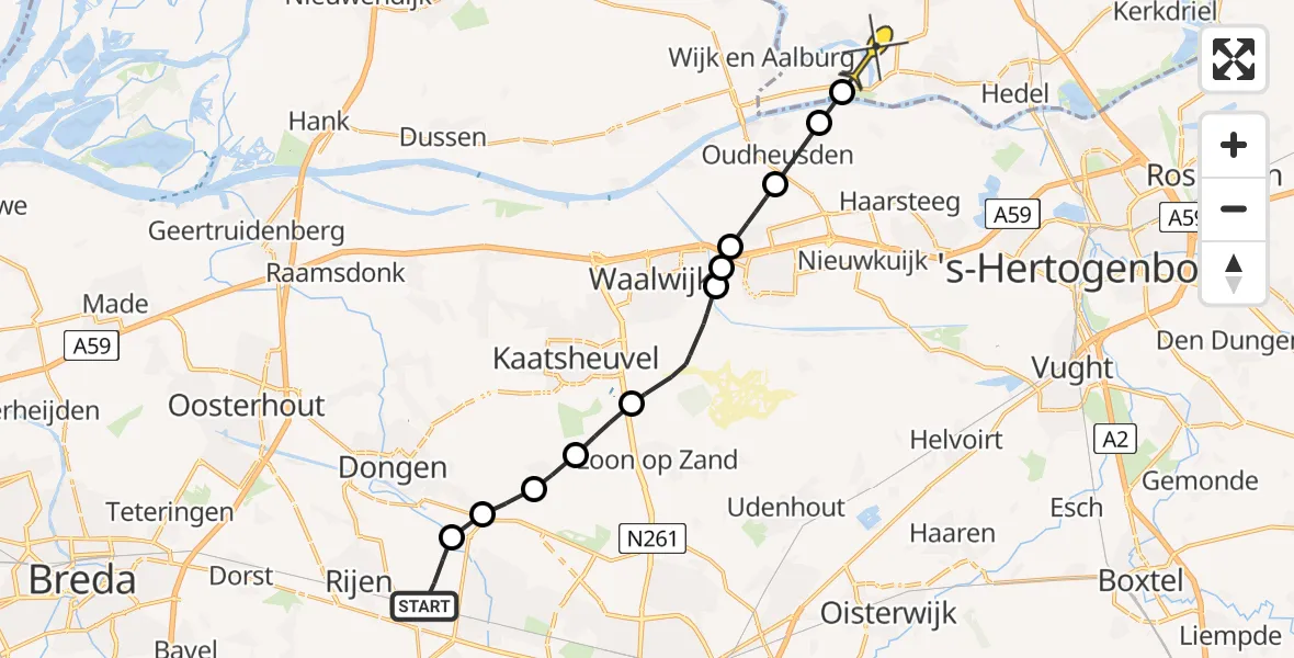 Routekaart van de vlucht: Politieheli naar Well, Kleine Leij