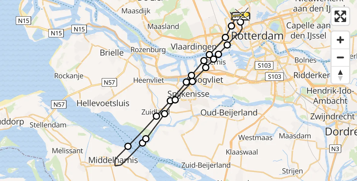 Routekaart van de vlucht: Lifeliner 2 naar Rotterdam The Hague Airport, Burgemeester Bosstraat